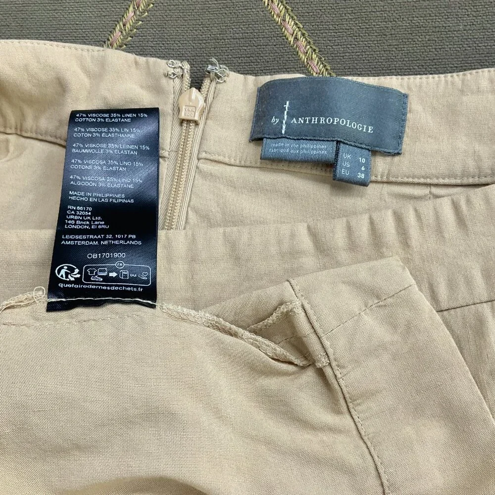 Anthropologie Skirt Linen Cotton Khaki Cream Toledo (6)